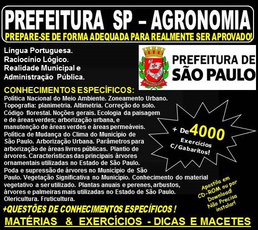 Apostila PREFEITURA SP - AGRONOMIA - Teoria + 4.000 Exercícios - Concurso 2018