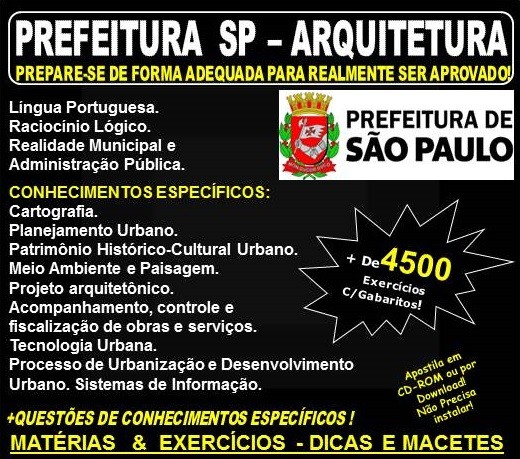 Apostila PREFEITURA SP - ARQUITETURA - Teoria + 4.500 Exercícios - Concurso 2018