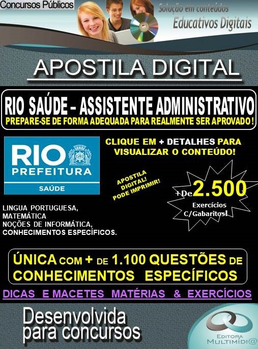 Apostila RIO SAÚDE - ASSISTENTE ADMINISTRATIVO - Teoria + 2.500 exercícios - Concurso 2019