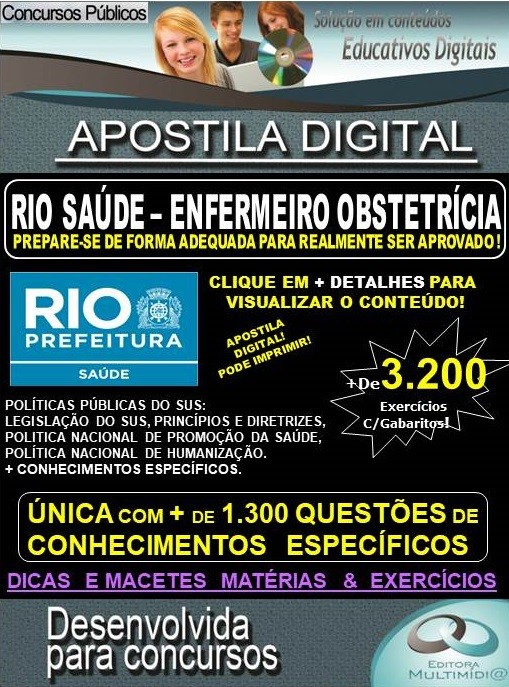 Apostila RIO SAÚDE - ENFERMEIRO OBSTETRÍCIA - Teoria + 3.000 exercícios - Concurso 2019