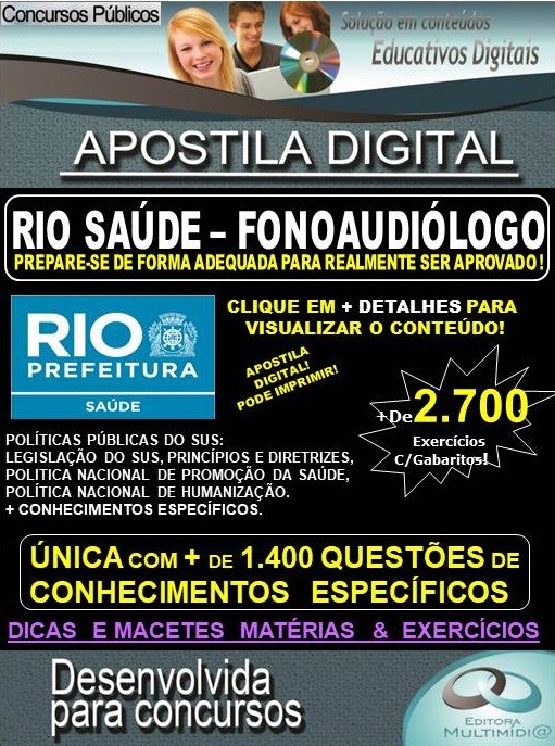 Apostila RIO SAÚDE - FONOAUDIÓLOGO - Teoria + 2.700 exercícios - Concurso 2019