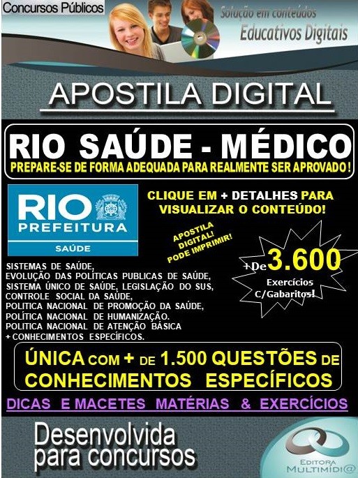 Apostila RIO SAÚDE - MÉDICO - Teoria + 3.600 exercícios - Concurso 2019