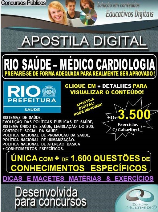 Apostila RIO SAÚDE - MÉDICO CARDIOLOGIA - Teoria + 3.500 exercícios - Concurso 2019
