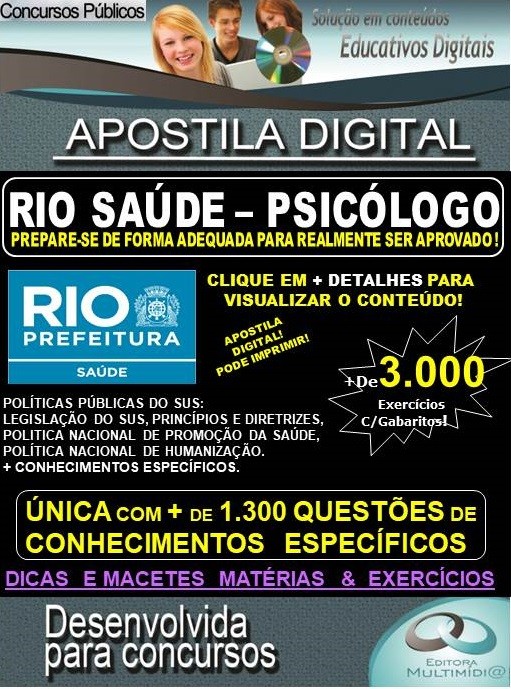 Apostila RIO SAÚDE - PSICÓLOGO - Teoria + 3.000 exercícios - Concurso 2019