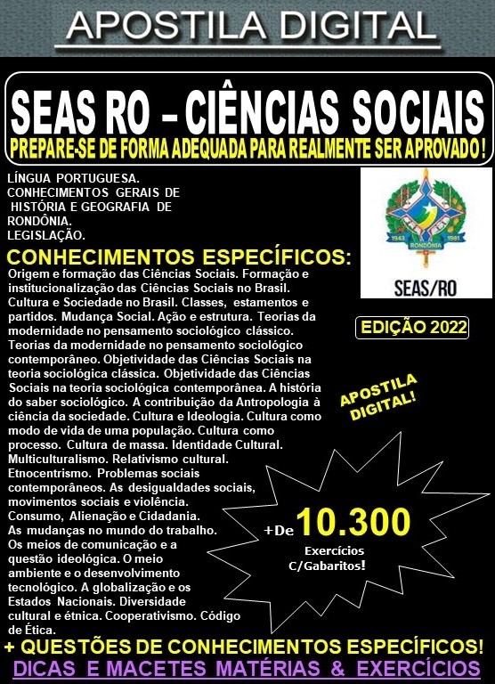 Apostila SEAS RO - CIÊNCIAS SOCIAIS - Teoria + 10.300 Exercícios - Concurso 2022