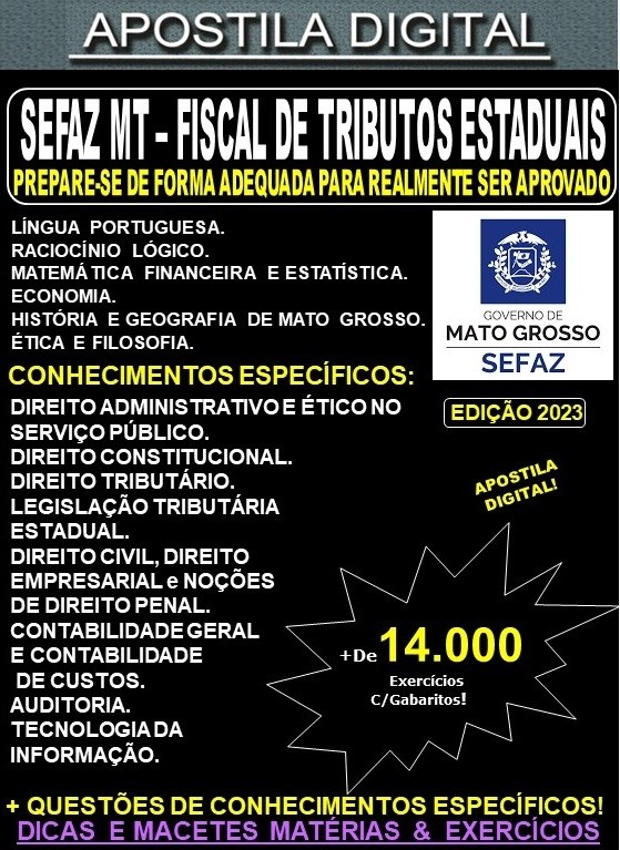Apostila SEFAZ MT - FISCAL de TRIBUTOS ESTADUAIS - Teoria + 14.000 Exercícios - Concurso 2023