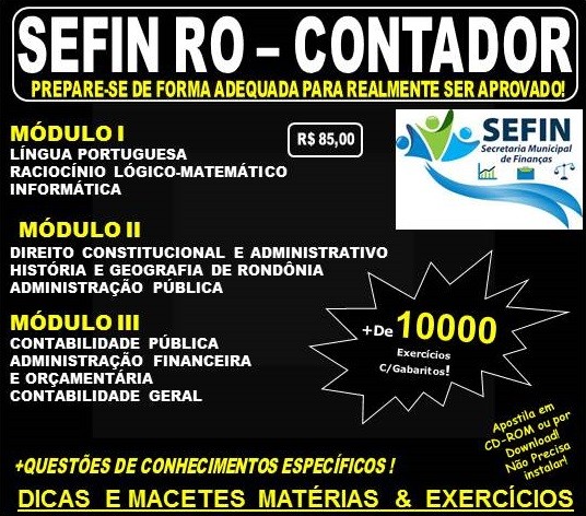 Apostila SEFIN RO - CONTADOR - Teoria + 10.000 Exercícios - Concurso 2017