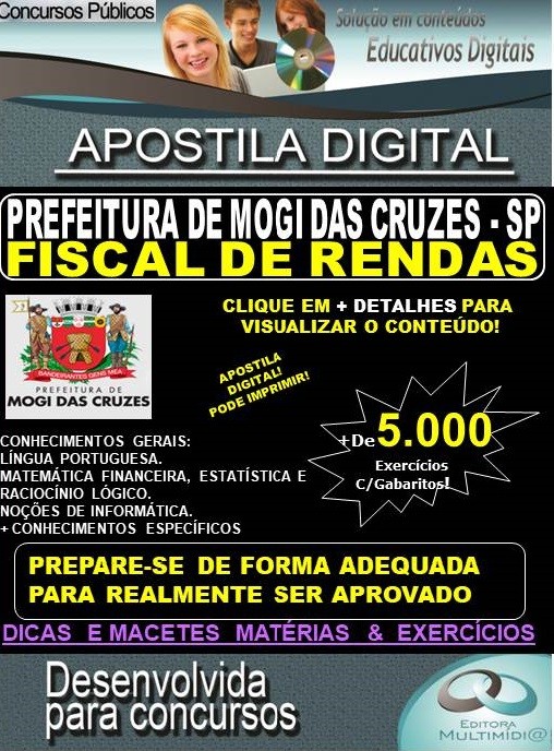 Apostila Prefeitura de MOGI DAS CRUZES SP - FISCAL DE RENDAS - Teoria + 5.000 exercícios - Concurso 2020