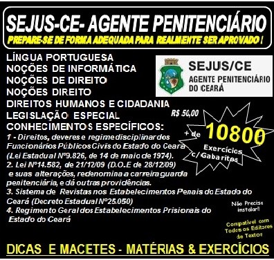Apostila SEJUS-CE - Agente Penitenciário  - Teoria + 10.800 Exercícios - Concurso 2017