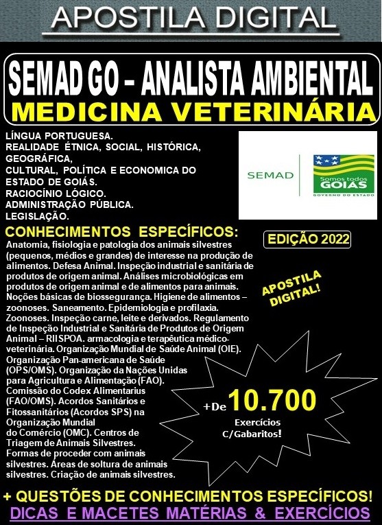 Apostila SEMAD GO - Analista Ambiental - MEDICINA VETERINÁRIA - Teoria + 10.700 Exercícios - Concurso 2022