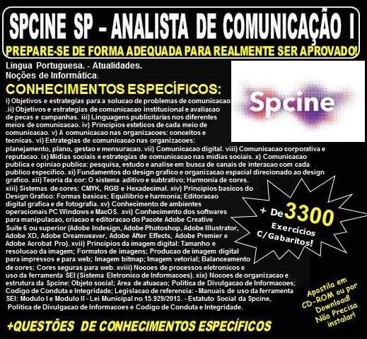 Apostila SPCINE SP - ANALISTA DE COMUNICAÇÃO I - Teoria + 3.300 Exercícios - Concurso 2019