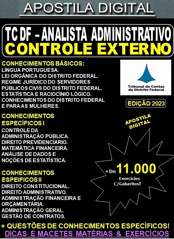 Apostila TC DF - ANALISTA de CONTROLE EXTERNO - Teoria + 11.000 exercícios - Concurso 2023
