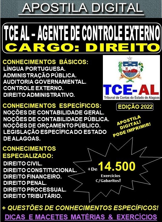 Apostila TCE AL - AGENTE de CONTROLE EXTERNO - DIREITO - Teoria + 14.500 Exercícios - Concurso 2022