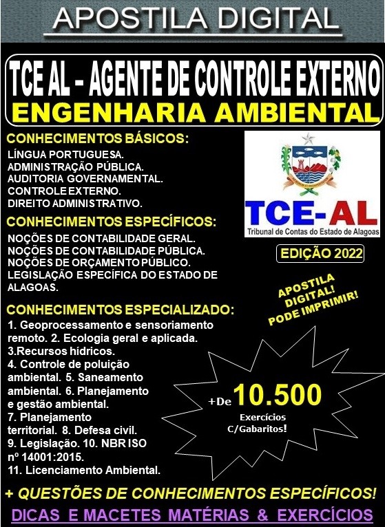 Apostila TCE AL - AGENTE de CONTROLE EXTERNO - ENGENHARIA AMBIENTAL - Teoria + 10.500 Exercícios - Concurso 2022