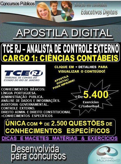 Apostila TCE RJ  - AUDITOR DE CONTROLE EXTERNO - CARGO 1: CIÊNCIAS CONTÁBEIS  - Teoria + 5.400 exercícios - Concurso 2020