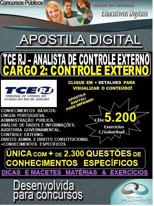 Apostila TCE RJ  - AUDITOR DE CONTROLE EXTERNO - CARGO 2: CONTROLE EXTERNO  - Teoria + 5.200 exercícios - Concurso 2020