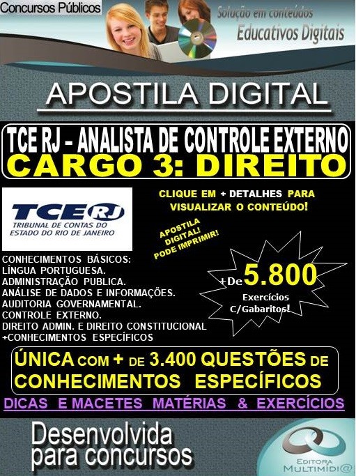 Apostila TCE RJ  - AUDITOR DE CONTROLE EXTERNO - CARGO 3: DIREITO - Teoria + 5.800 exercícios - Concurso 2020