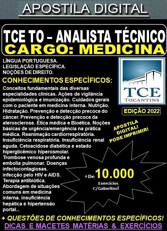 Apostila TCE TO - ANALISTA TÉCNICO - MEDICINA - Teoria + 10.000 Exercícios - Concurso 2022