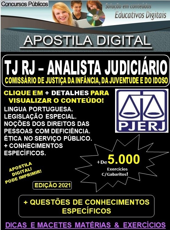Apostila TJ RJ - Analista Judiciário - COMISSÁRIO da INFÂNCIA e JUVENTUDE e do IDOSO - Teoria + 5.000 Exercícios - Concurso 2021