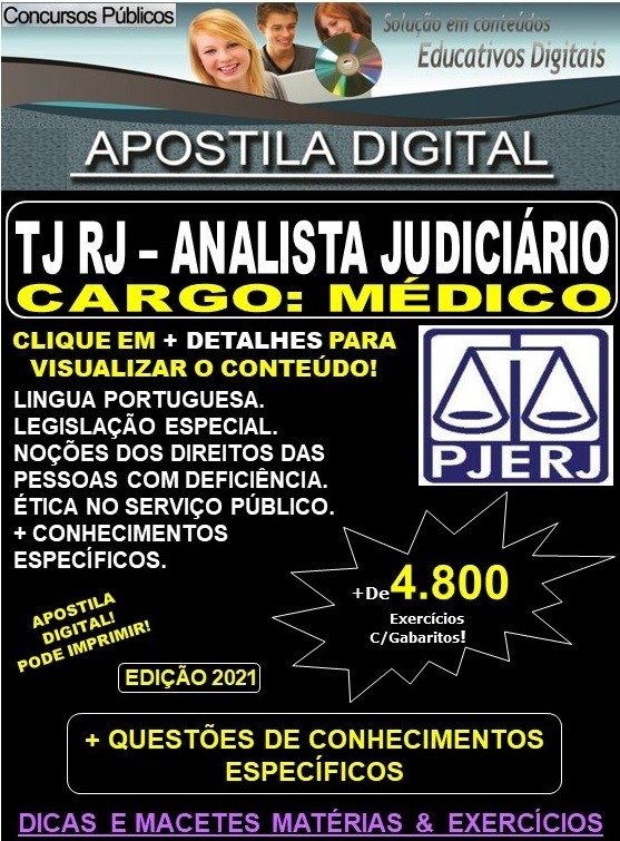 Apostila TJ RJ - Analista Judiciário - MÉDICO PSIQUIATRA - Teoria + 4.500 Exercícios - Concurso 2021
