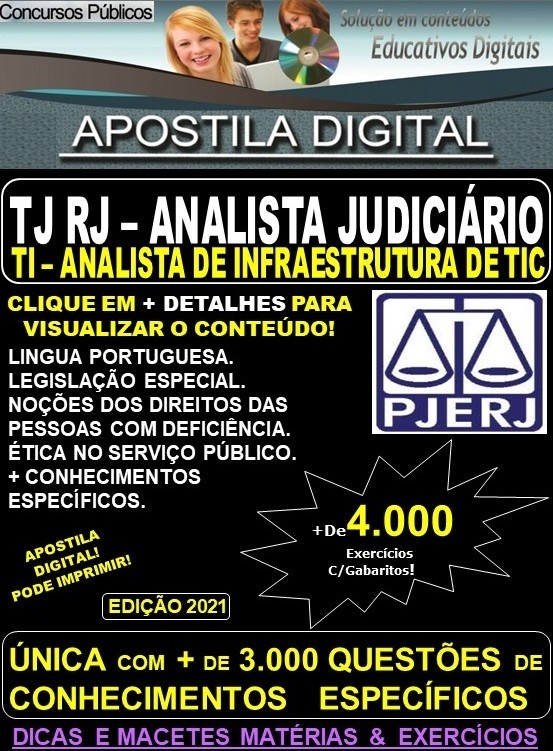 Apostila TJ RJ - Analista Judiciário - TI ANALISTA DE INFRAESTRUTURA DE TIC - Teoria + 4.000 Exercícios - Concurso 2021