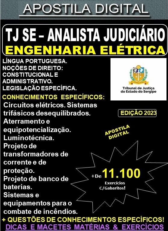 Apostila TJ SE - Analista Judiciário - ENGENHARIA ELÉTRICA - Teoria + 11.100 Exercícios - Concurso 2023