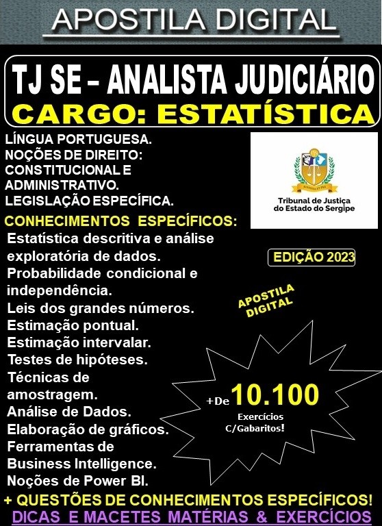 Apostila TJ SE - Analista Judiciário - ESTATÍSTICA - Teoria + 10.100 Exercícios - Concurso 2023