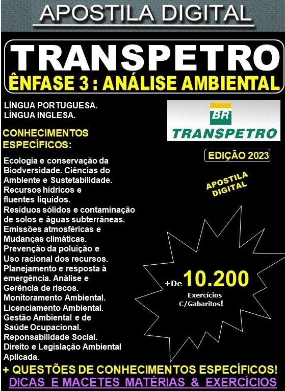 Apostila TRANSPETRO - ANÁLISE AMBIENTAL - Teoria + 10.200 Exercícios - Concurso 2023
