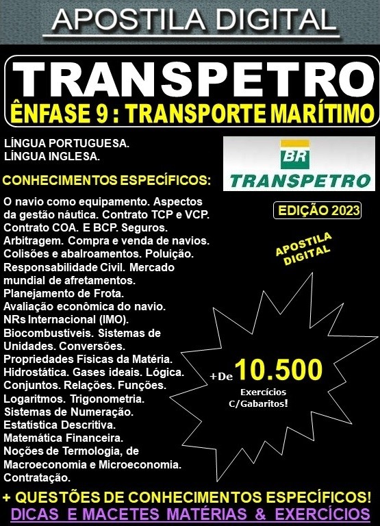 Apostila TRANSPETRO - Analista de Com e Log - TRANSPORTE MARÍTIMO - Teoria + 10.500 Exercícios - Concurso 2023