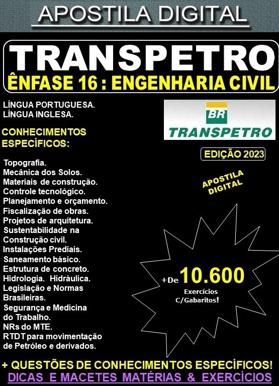 Apostila TRANSPETRO - ENGENHARIA CIVIL - Teoria + 10.600 Exercícios - Concurso 2023