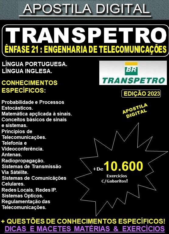 Apostila TRANSPETRO - ENGENHARIA de TELECOMUNICAÇÕES - Teoria + 10.600 Exercícios - Concurso 2023