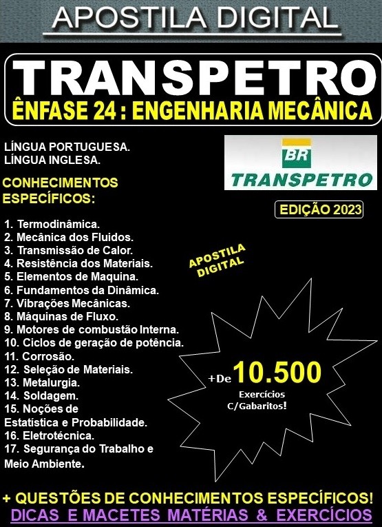 Apostila TRANSPETRO - ENGENHARIA MECÂNICA - Teoria + 10.500 Exercícios - Concurso 2023