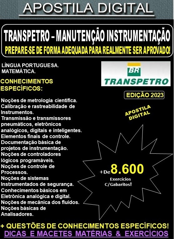 Apostila TRANSPETRO - Técnico de Manutenção - INSTRUMENTAÇÃO - Teoria + 8.600 Exercícios - Concurso 2023