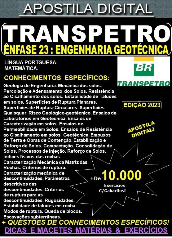 Apostila TRANSPETRO - ENGENHARIA GEOTÉCNICA - Teoria +10.000 Exercícios - Concurso 2023