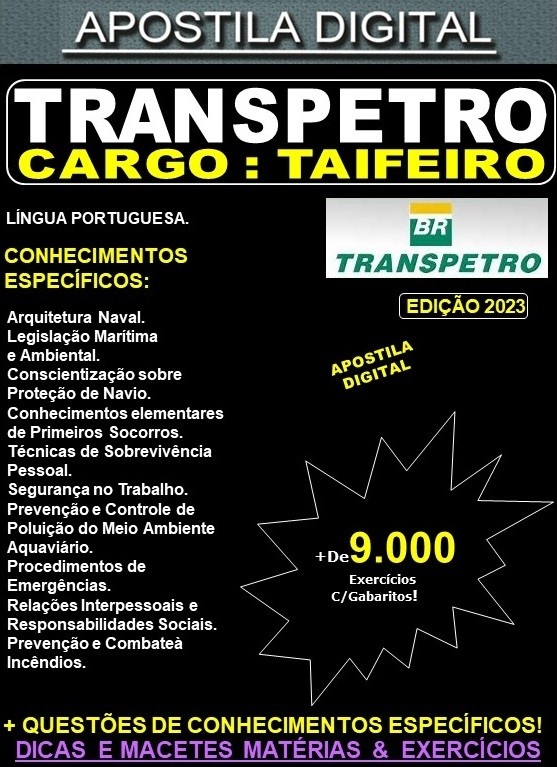 Apostila TRANSPETRO - TAIFEIRO - Teoria + 9.000 Exercícios - Concurso 2023