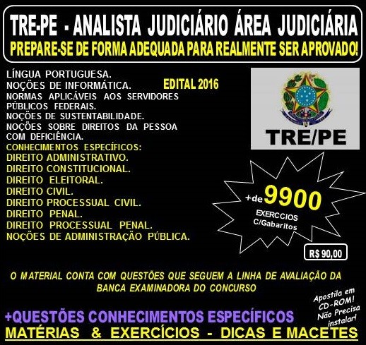 Apostila TRE PE - ANALISTA JUDICIÁRIO - Área JUDICIÁRIA - Teoria + 9.900 Exercícios - Concurso 2016