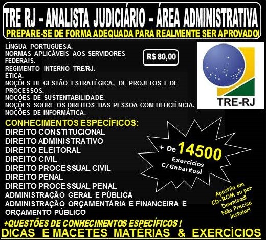 Apostila TRE RJ - Analista Judiciário - ÁREA ADMINISTRATIVA - Teoria + 14.500 Exercícios - Concurso 2017
