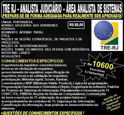 Apostila TRE RJ - Analista Judiciário - Apoio Especializado - ANALISTA de SISTEMAS - Teoria + 10.600 Exercícios - Concurso 2017