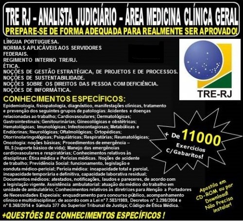 Apostila TRE RJ - Analista Judiciário - Apoio Especializado - MEDICINA CLÍNICA GERAL - Teoria + 11.000 Exercícios - Concurso 2017