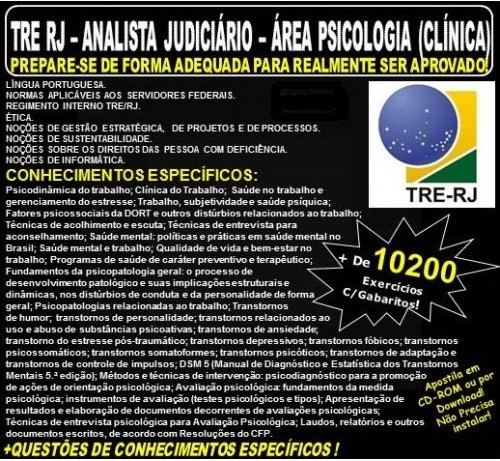 Apostila TRE RJ - Analista Judiciário - Apoio Especializado - PSICOLOGIA (CLÍNICA) - Teoria + 10.200 Exercícios - Concurso 2017