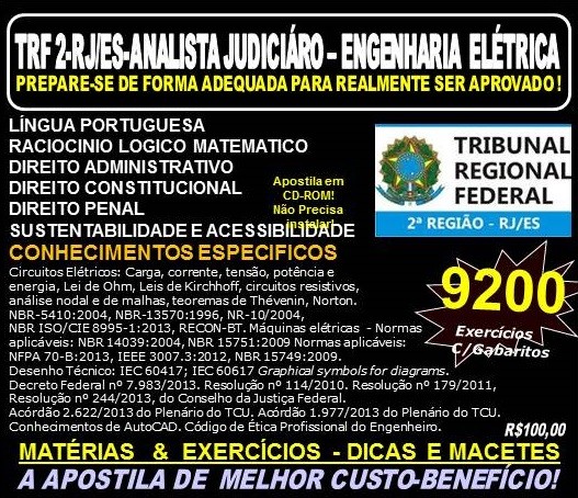 Apostila TRF 2ª REGIÃO RJ - ES - ANALISTA JUDICIÁRIO - ENGENHARIA ELÉTRICA - Teoria + 9.200 Exercícios - Concurso 2016