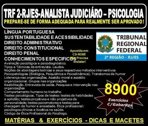 Apostila TRF 2ª REGIÃO RJ - ES - ANALISTA JUDICIÁRIO - PSICOLOGIA - Teoria + 8.900 Exercícios - Concurso 2016