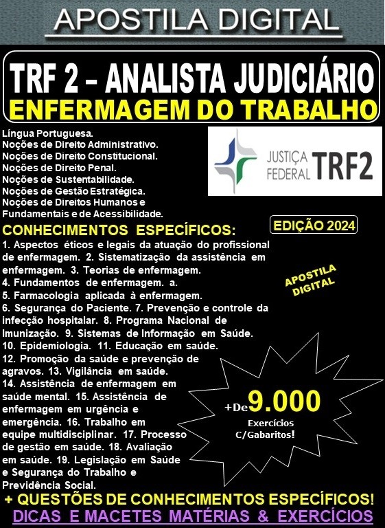 Apostila TRF2 - Analista Judiciário - ENFERMAGEM do TRABALHO - Teoria + 9.000 Exercícios - Concurso 2024