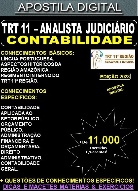 Apostila TRT 11 - Analista Judiciário - CONTABILIDADE - Teoria + 11.000 Exercícios - Concurso 2023