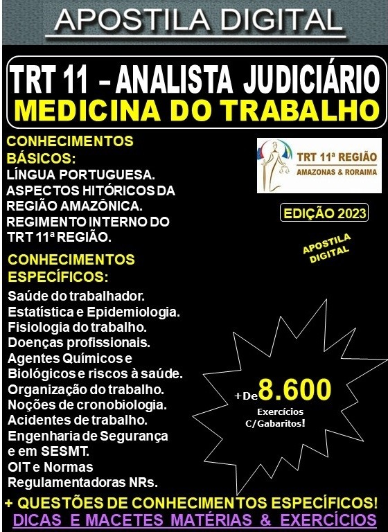 Apostila TRT 11 - Analista Judiciário - MEDICINA do TRABALHO - Teoria + 8.600 Exercícios - Concurso 2023