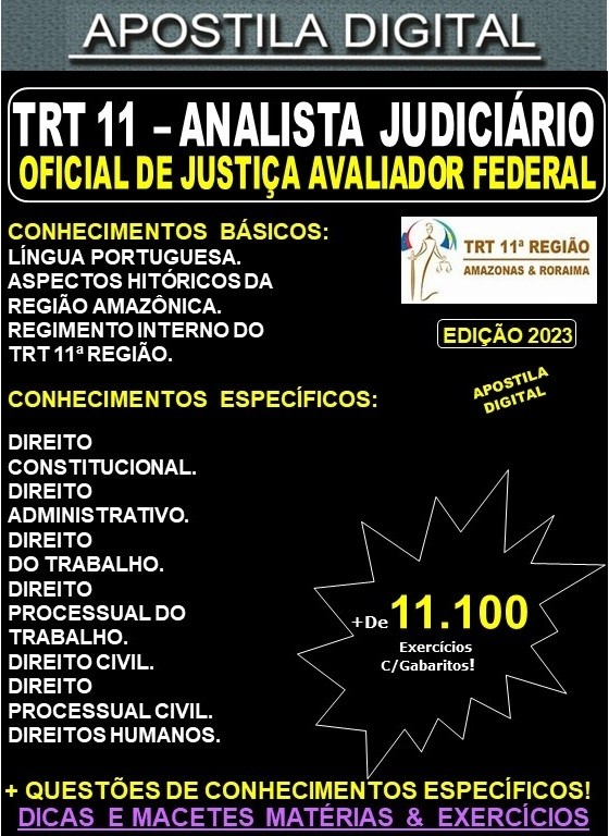 Apostila TRT 11 - Analista Judiciário - OFICIAL DE JUSTIÇA - Teoria + 11.100 Exercícios - Concurso 2023