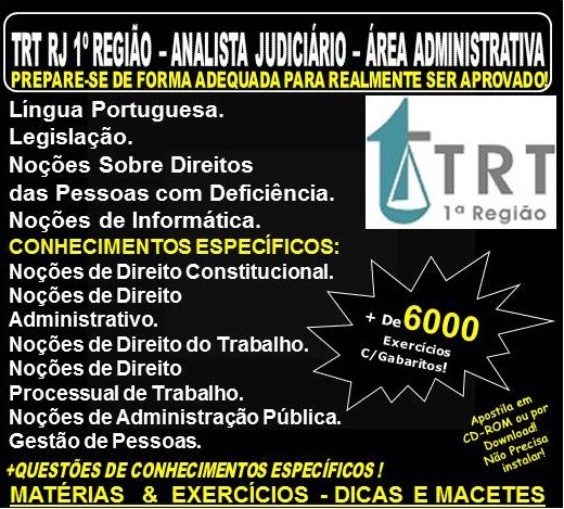 Apostila TRT RJ 1ª Região - ANALISTA JUDICIÁRIO - Área ADMINISTRATIVA - Teoria + 6.000 Exercícios - Concurso 2018