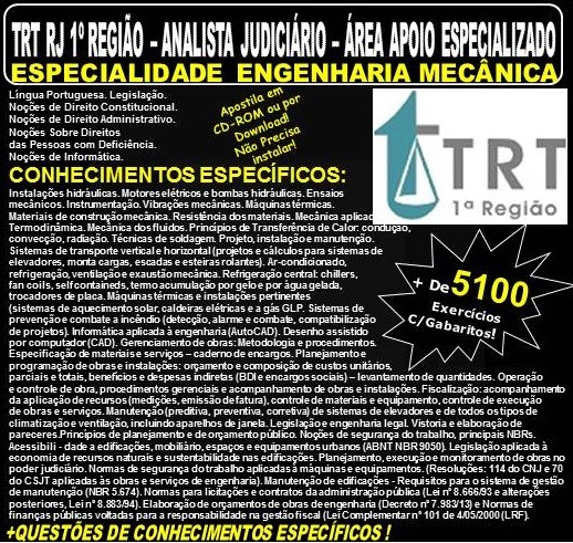 Apostila TRT RJ 1ª Região - ANALISTA JUDICIÁRIO - Área de Apoio Especializado - Especialidade ENGENHARIA MECÂNICA - Teoria + 5.100 Exercícios - Concurso 2018