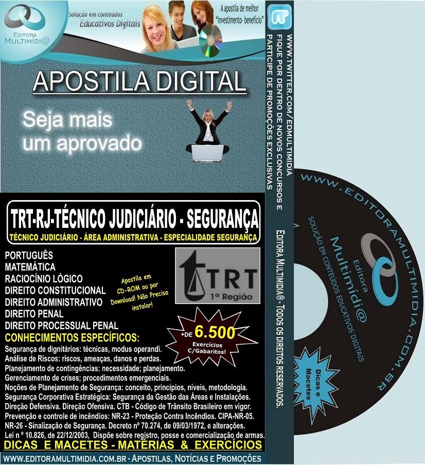 Apostila  TRT RJ - Técnico Judiciário - ESPECIALIDADE SEGURANÇA - Teoria + 6.500 Exercícios - Concurso 2012