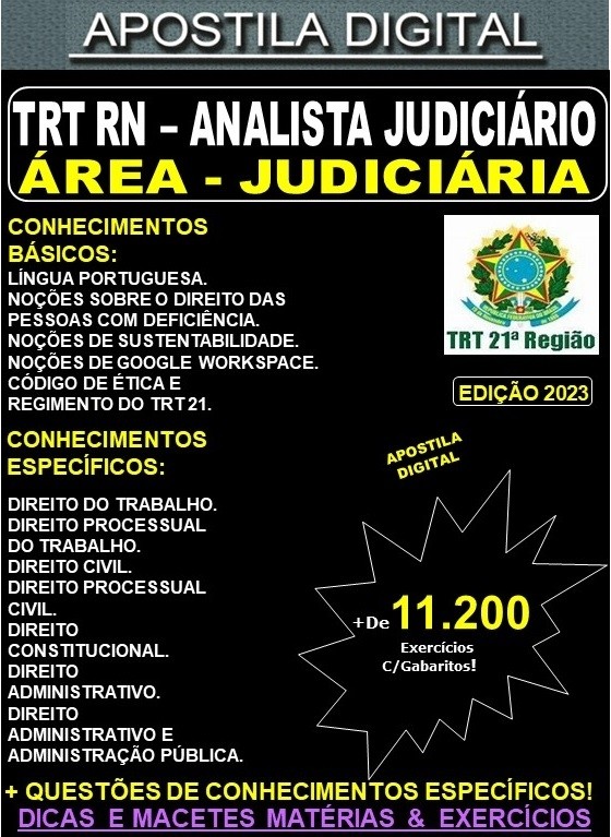 Apostila TRT RN - Analista Judiciária - ÁREA JUDICIÁRIA - Teoria + 11.200 Exercícios - Concurso 2023